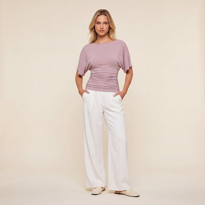 Everyday Ruched Boatneck Batwing Top