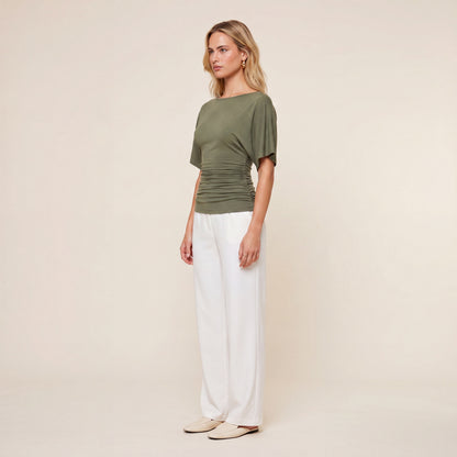 Everyday Ruched Boatneck Batwing Top