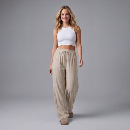 LinenBreeze Wide-Leg Drawstring Pants