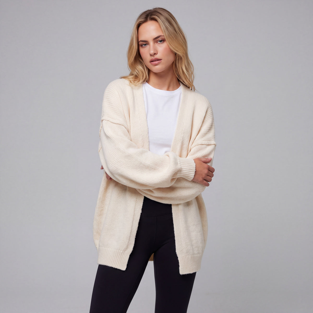 Oversized Lantern Sleeve Open Front Cardigan