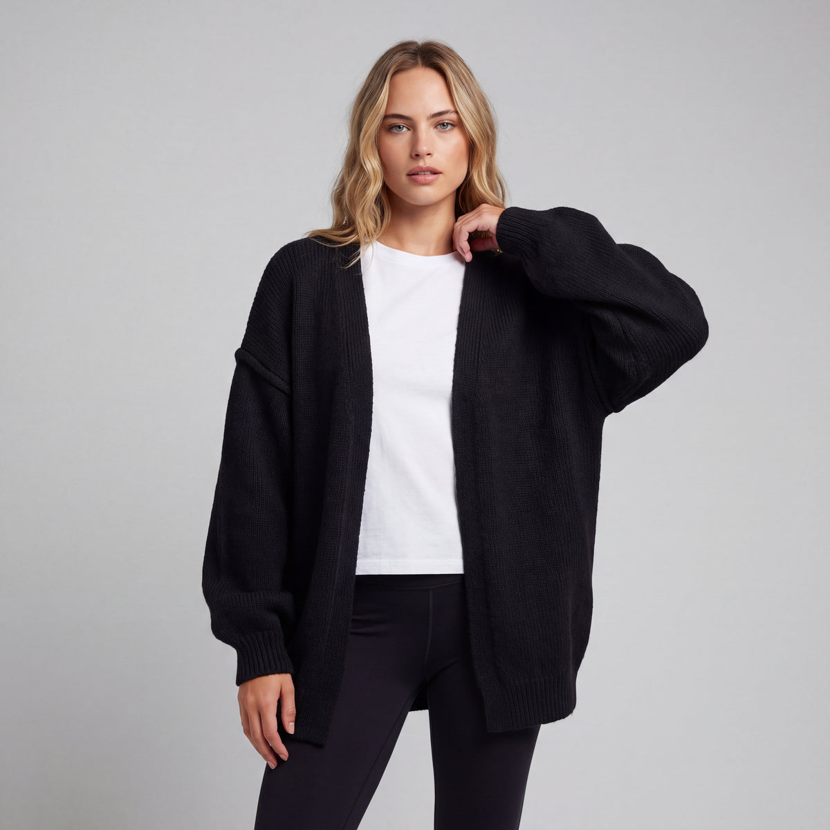 Oversized Lantern Sleeve Open Front Cardigan