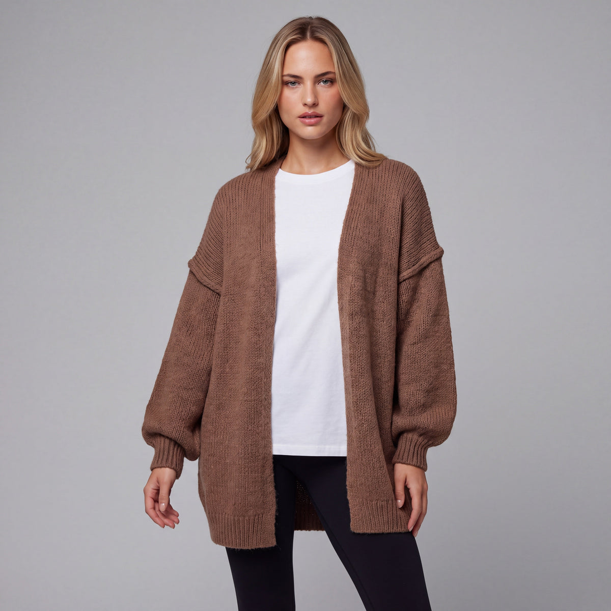 Oversized Lantern Sleeve Open Front Cardigan