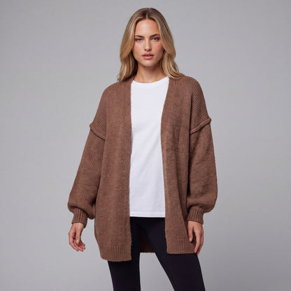 Oversized Lantern Sleeve Open Front Cardigan