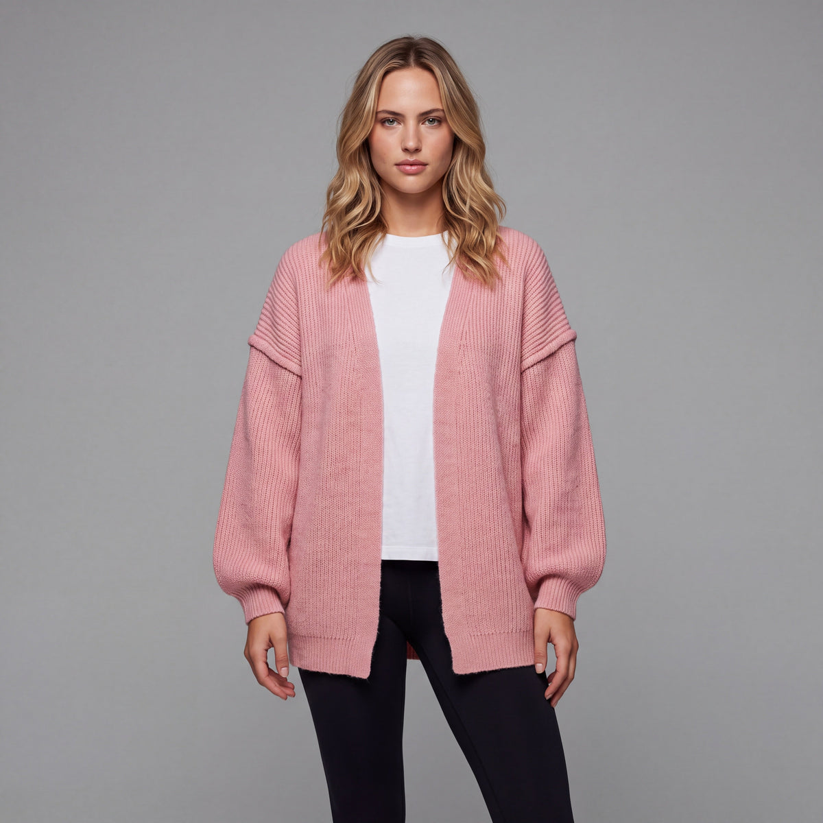 Oversized Lantern Sleeve Open Front Cardigan